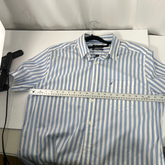 Nautica White and Blue Striped Button Down Shirt - Picture 8 of 11